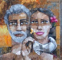 Iqbal Durrani, Bonded Forever - 26 x 26 in - Oil on Canvas, Figurative Painting, AC-IQD-144
